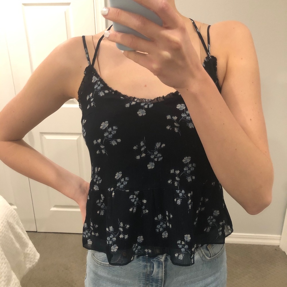 Abercrombie strappy floral tank top with ruffle hem
